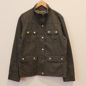 J Crew Downtown Field Jacket Coated Canvas M Green 100% cotton full zip relaxed
